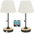 thumbnail image 2 of Set of 2 Table Desk Lamp USB Port Coated Fabric Lamp Sets, Beige, 2 of 7