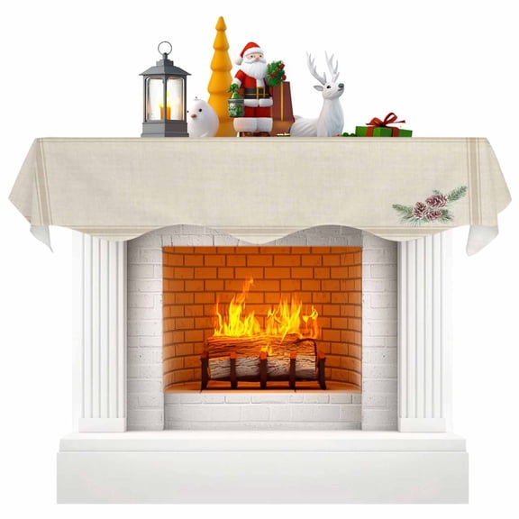 Christmas Fireplace Mantle Scarf, Winter Xmas Farmhouse Pine Cone Branches Mantel Cover Table Runner for Home Living Room Door Window, Indoor Outdoor Holiday Party Decor 17" x 60"