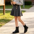 thumbnail image 5 of Girl Plaid Pleated Skirt Built In Lined Short High Waist Button A Line Skort, 5 of 9
