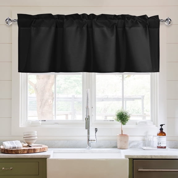 XWZO 52x18 Inch Semi Sheer Privacy Valance Curtain 1 Piece, Short Rod Pocket Window Topper for Kitchen, Black