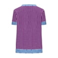 thumbnail image 4 of Xdegoge T Shirt for Women Crewneck Short Sleeve Casual Going Out Loose Fit Vertical Striped Patchwork Print Lightweight Breathable Summer Spring Tops Denim Look Splice Tees, 4 of 5