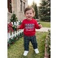 thumbnail image 3 of Toddler Baby Boy Christmas Outfit Long Sleeve Letter Embroidery Sweatshirt Gingham Plaid Pants Set Fall Winter 2Pcs Smocked Clothes, 3 of 10