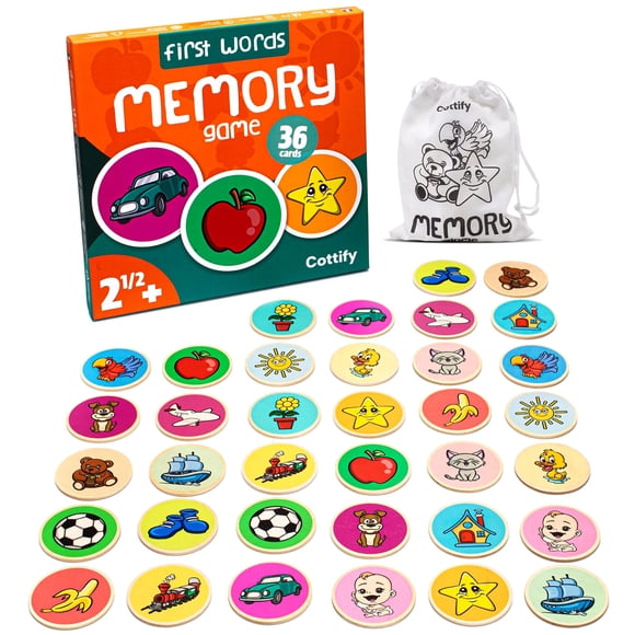 Juego de combinación de madera inspirado en Montessori para niños de 2 a 4 años - Juego de 36 tarjetas duraderas y resistentes a los arañazos que incluye bolsa de transporte - Juego de memoria para ni