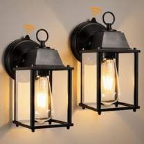 Dusk to Dawn Outdoor Wall Lights 2-Pack, Black Aluminum Waterproof Exterior Sconces with Clear Glass for Porch, Garage, and Front Door