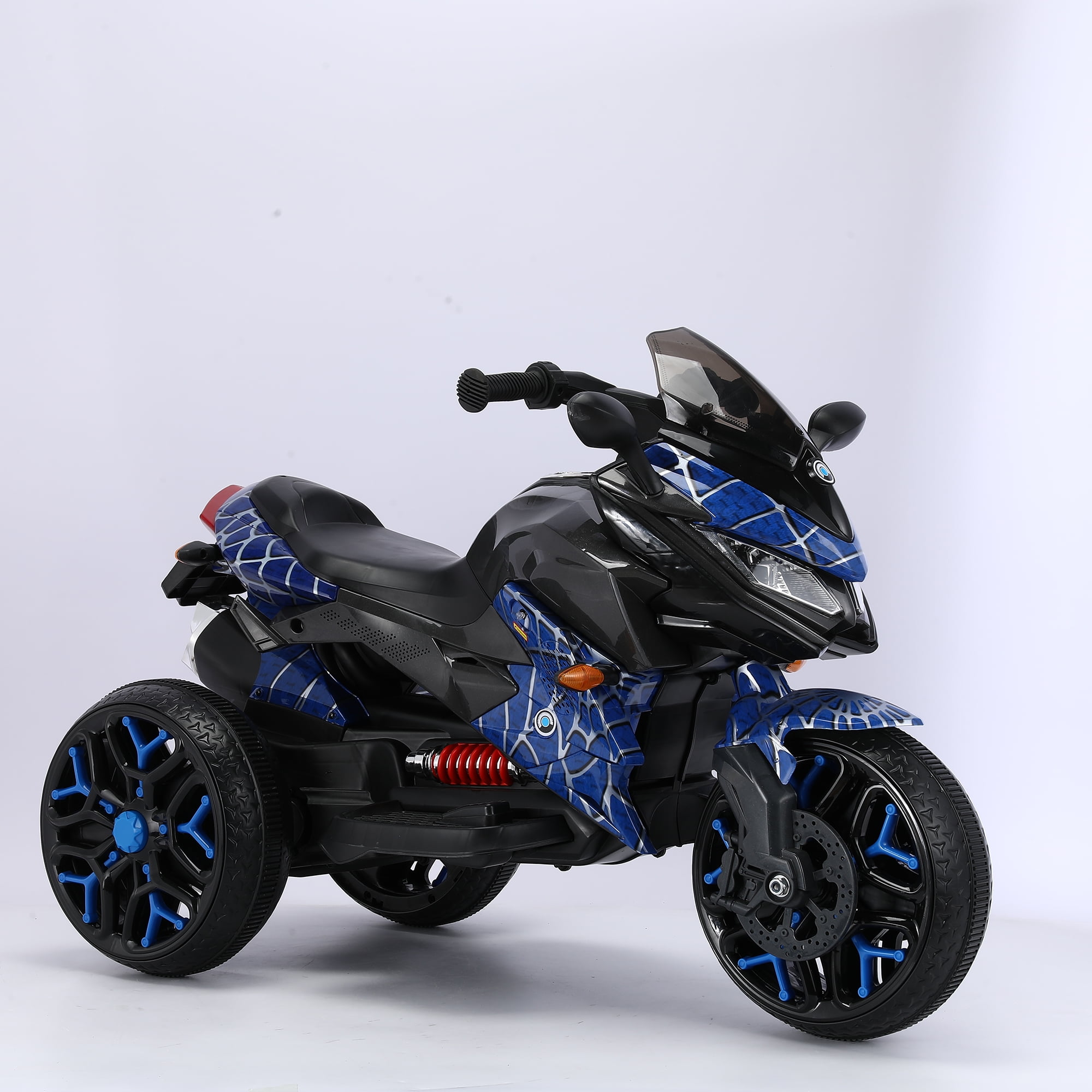 POVANLI  12V 3 Wheels Kids Ride on Motorcycle with Slow Start, Power Display, PU Seat, Training Wheels, Manual Throttle, Lighting Wheels, Bluetooth, USB, MP3 for Children Aged 3-5, Gift (Blue)