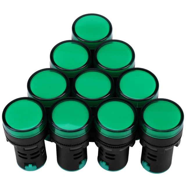 10Pcs AC/DC 24V 22mm Thread LED Electronic Indicator Signal Light (Green)