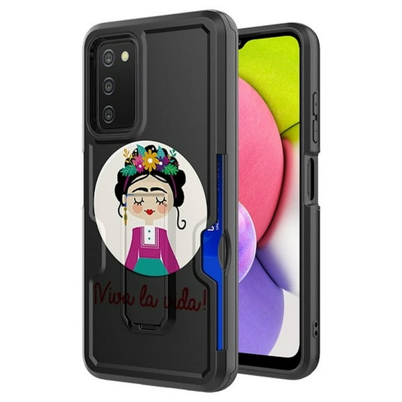 Ultra Rugged Hybrid Kickstand Case with Card Slot for Samsung Galaxy A03s - Viva la Vida