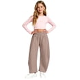 thumbnail image 2 of CPNG Girls Curved Barrel Sweatpants Solid Color Wide Leg Elastic High Waist Casual Pants Loose Street Style Jogger Pants, 2 of 9