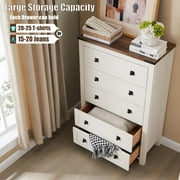 OKD 5 Drawers Dresser Chests for Home Bedroom, Farmhouse Wood Rustic Tall Chest of Drawers, Pull Storage Cabinet, off White