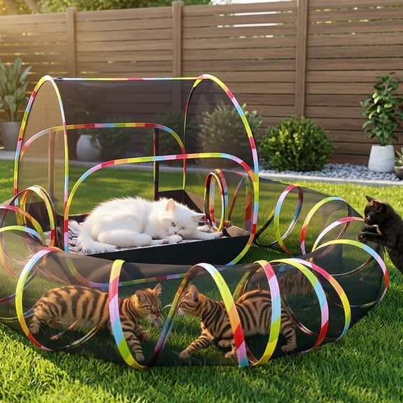 Portable 2-in-1 Outdoor Cat Enclosure with Tunnel & Carry Bag – Breathable Mesh Playpen for Cats, Small Dogs, Rabbits, Indoor & Outdoor Use