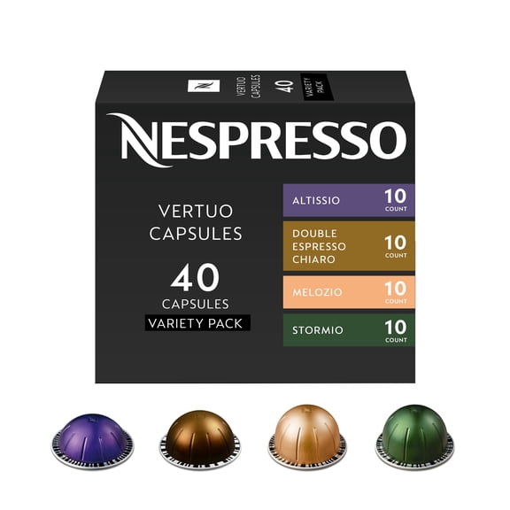 Nespresso Vertuo Capsules, Medium and Dark Roast Variety Pack, Melozio, Stormio, Altissio and Double Espresso Chiaro, 40-Count Coffee Pods, Brews 7.8 fl oz, 2.7 fl oz, and 1.35 fl oz
