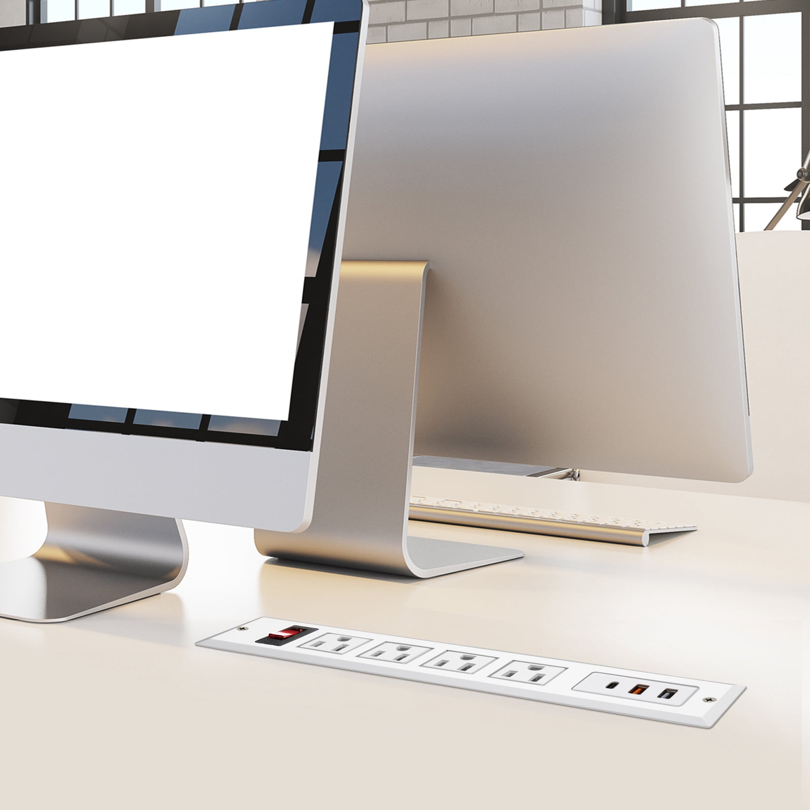 HdcTek Recessed Power Strip with USB C 20W PD Fast Charge Desk Power Outlet 4 Outlets 3 USB Ports 6.56ft Extension Plug