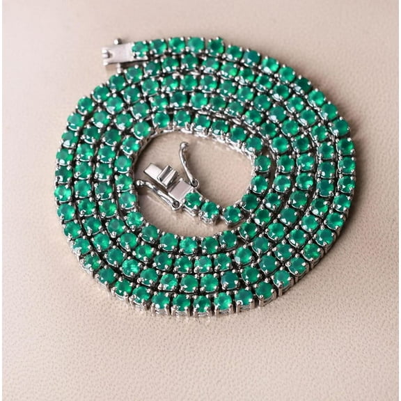 Green Emerald Chain Necklace, Unique Necklace, Emerald Tennis Necklace, Line Necklace, Gifts For Mother, Women Necklace, Bridal Jewelry gift