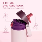 POWCAN 18 oz Stainless Steel Water Bottle: 2-in-1 Push-Button Spout & Quick-Flip Straw, Leakproof, Cold 24 Hrs, Fits Car Cup Holder, Insulated Bottle for Gym, School, Travel, Gift (Plum Field)