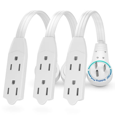 Maximm Cable 6-Inch (05 Foot) 360? Rotating Flat Plug Extension CordWire 12 Ft Multi 3 Outlet Extension Wire 3 Prong Grounded Wire - White - 3 Pack UL Listed