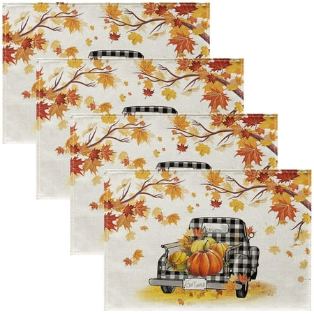 

4Pcs Home Dinner Decoration Polyester Mats Pumpkin Table Mat Insulation Mats