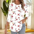 thumbnail image 6 of Jsaierl Womens 3/4 Length Sleeve Tops Summer Round Neck Shirts Cute Graphic Petite Blouses Work Elegant T-shirts Top S-3XL, 6 of 7