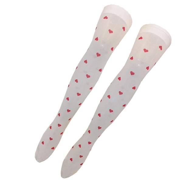 Sonducket 1 par de calcetines de poliéster por encima de la rodilla, calcetines elegantes hasta la rodilla, regalo de San Valentín, mangueras estampadas, Medias Corazón Pequeño Blanco Sonducket AP009348-02