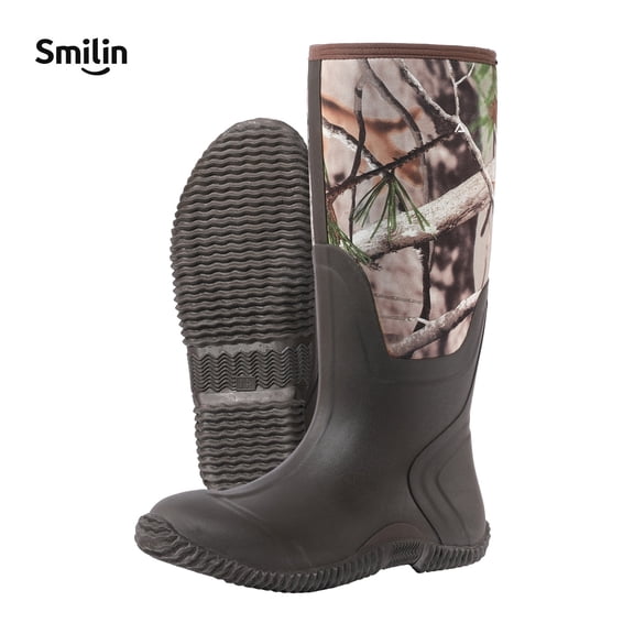 Men's Waterproof Neoprene Hunting Boots, Mid-Calf Camo Rubber Muck Rain Boots with Non-Slip Outsole, Camo, Size 11