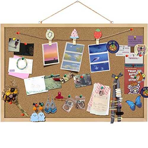 Cork Board Bulletin Board 23 x 15.7Inches with Rectangle Wooden Frame
