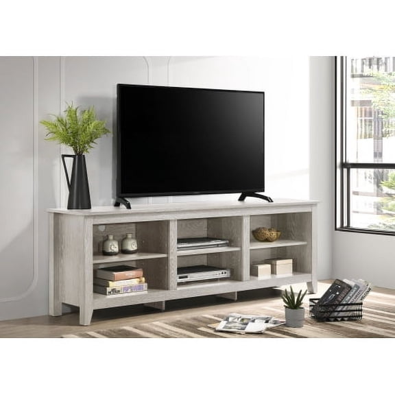 Knubmt Wood TV Cabinet for TVs up to 70", TV Stand with Open Shelves and Cable Management, Entertainment Center Table for Living Room, Gray