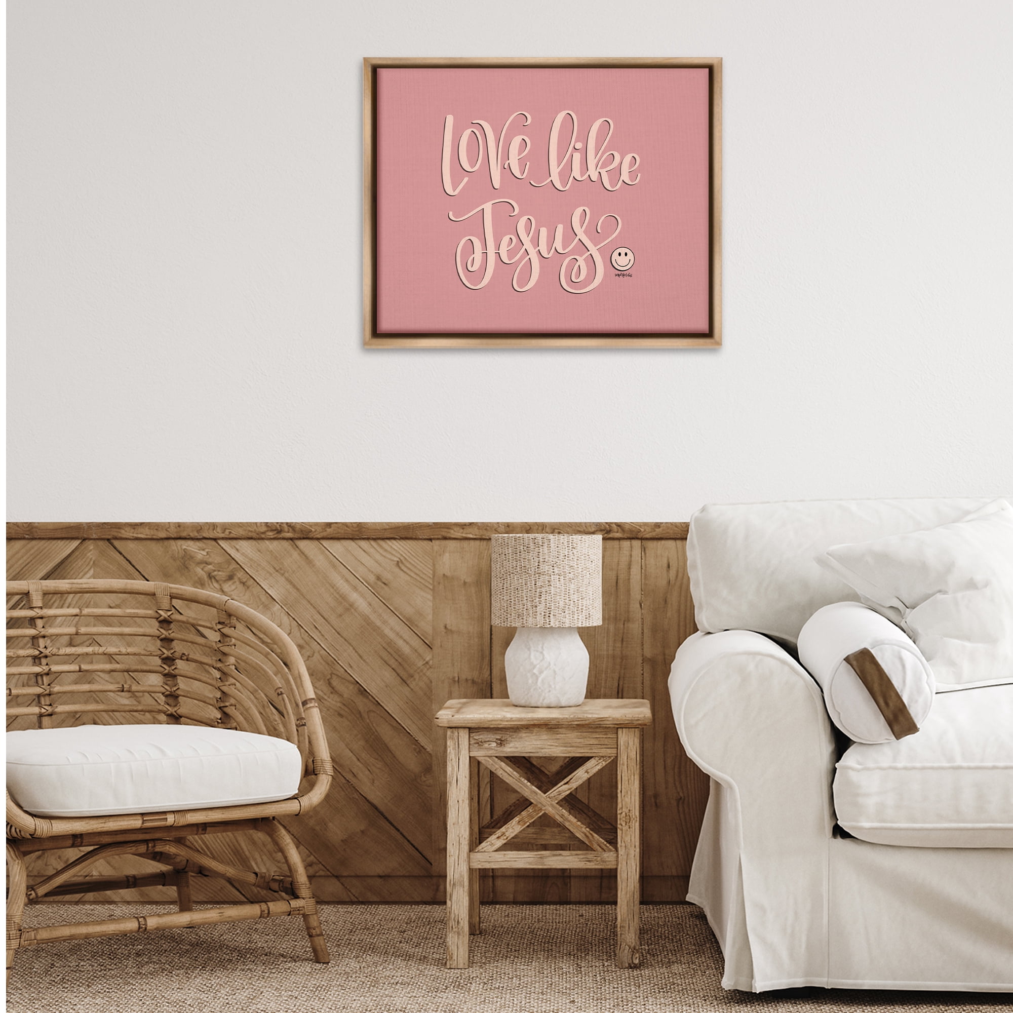 Stupell Industries Pink Love Like Jesus Religious & Spiritual Painting Brown Floater Framed Canvas Art Print Wall Art, 31 x 25