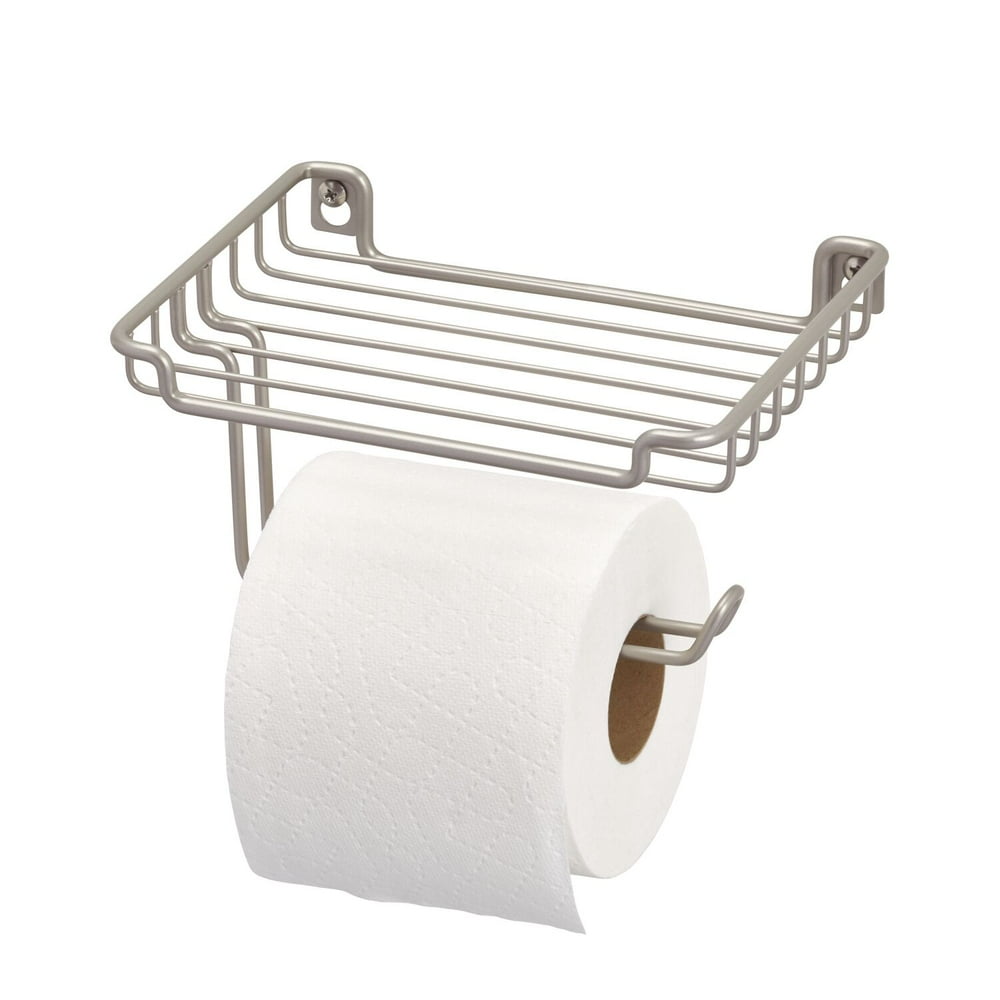 Mainstays Wall Mount Toilet Paper Dispenser with Shelf, 7.1" x 6.5" x 3.85", Satin