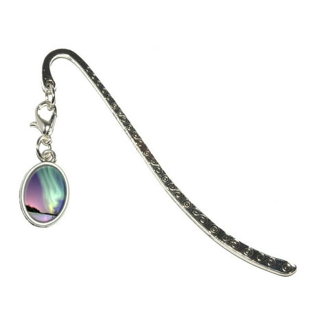 Blossom Bookmark - Aurora Borealis Alaska Sky Oval Charm Metal Bookmark