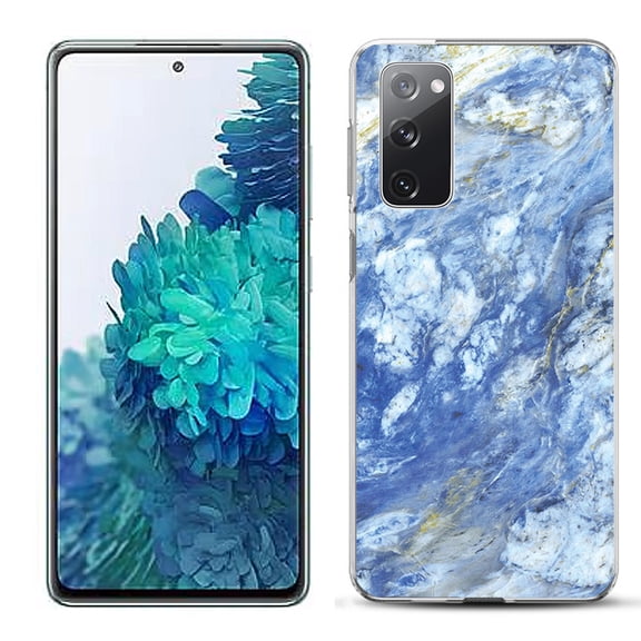 Slim-Fit Gel TPU Phone Case for Samsung Galaxy S20 FE 5G Fan Edition, by OneToughShield ® - Marble / Gem Blue