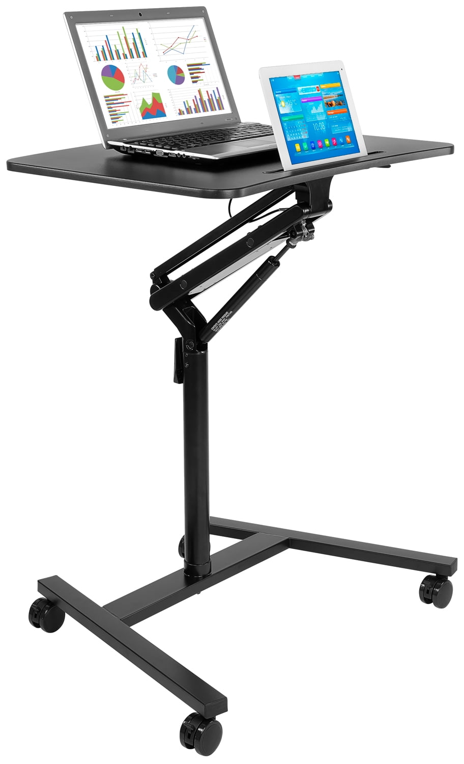 Mount-It! Mobile Standing Laptop Desk Height Adjustable Rolling Sit Stand  Workstation with Casters, 27.5 Inches Wide, Aluminum