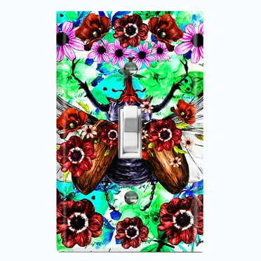 Metal Light Switch Plate Cover Unique Floral Beetle Green Watercolor Roses BUT009