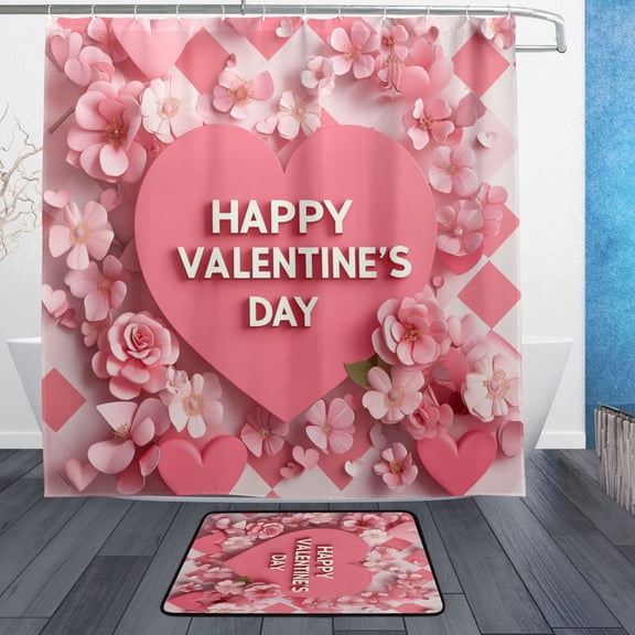 BZSMCE Shower Curtain and Bath Accessory Set,Love Blossoms Pattern