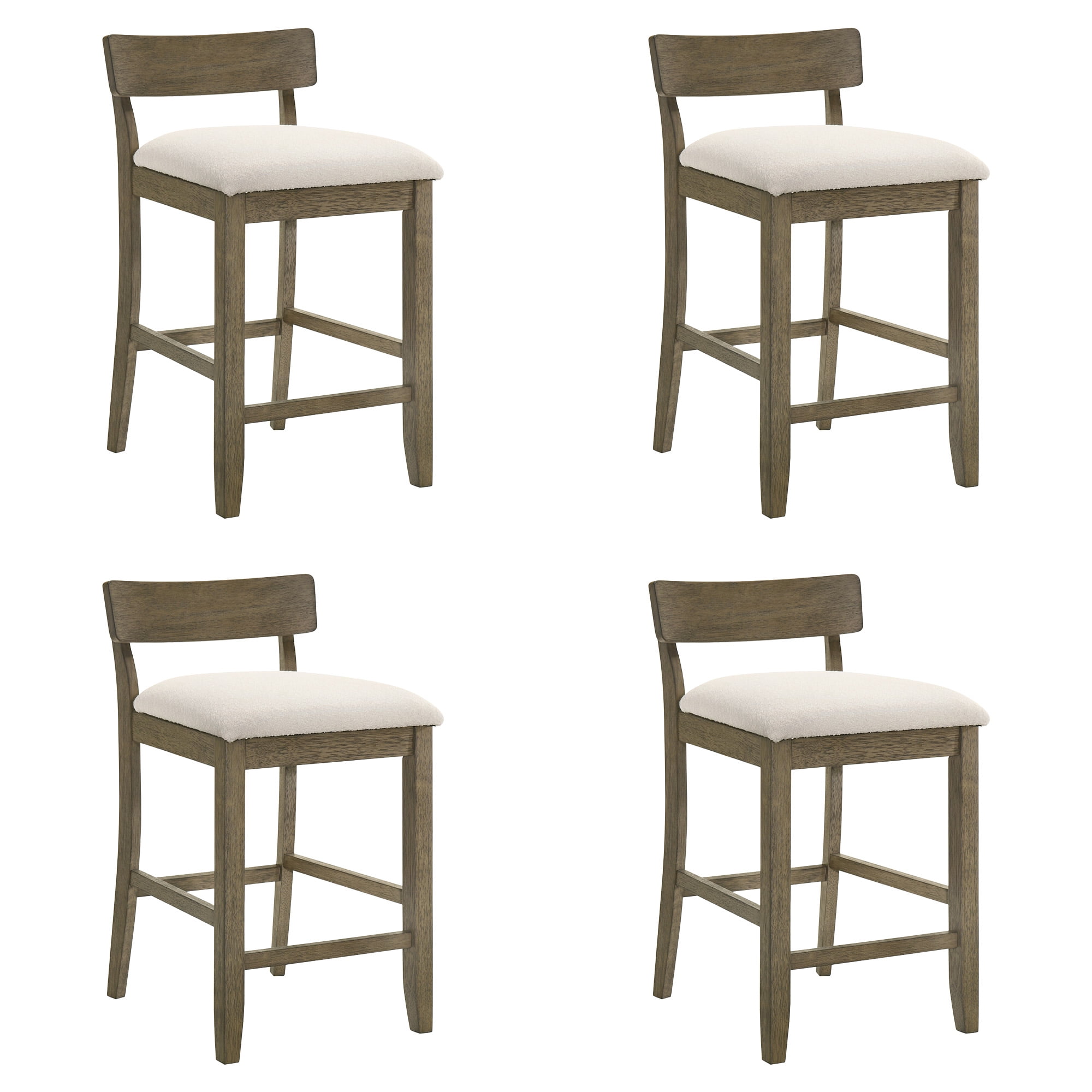 Merie Modern Transitional Wood Counter Height Kitchen Bar Stool in Putty Brown Finish with White Boucle Fabric Upholstered Seat - Set of 4