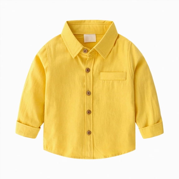 yboeqw Boys' Casual Shirts Fall Long Sleeve Solid Color Button Down T-Shirt for Kids Regular Clothes 1T 2T 3T 4T 5T(7-8 Years,Yellow)