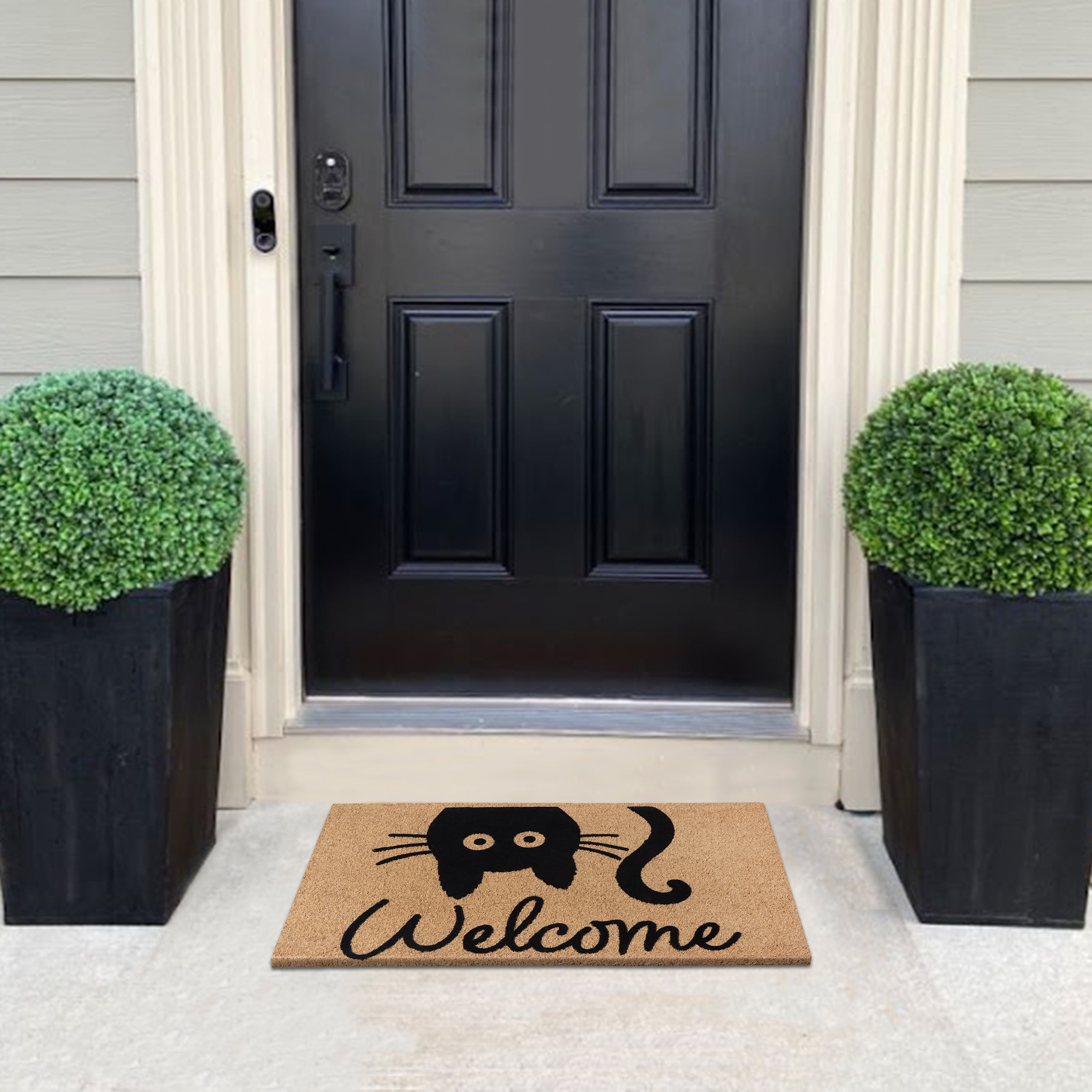 A1HC Natural Coir Flocked Doormat, Cat Welcome , 18"x30", Durable Outdoor Mat, Non-Slip, Pet Friendly, Fade Resistant