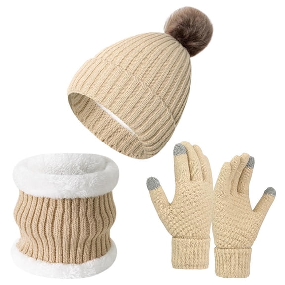 Scarf Hat Gloves Set Women Plush Winter Accessories With Matching Three Piece Design For Outdoor Cold Weather