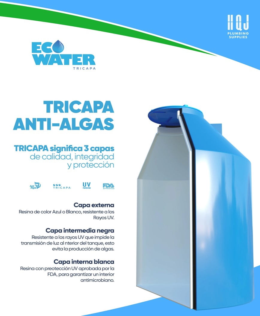 Eco Water Blue Color 200 Gals Water Tank, Weight 1660 Pounds.