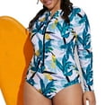 thumbnail image 2 of Plus Size Swimsuit For Women Fashion Long Sleeve Printed One piece Zip Modest Swimsuit Swimwear, 2 of 5