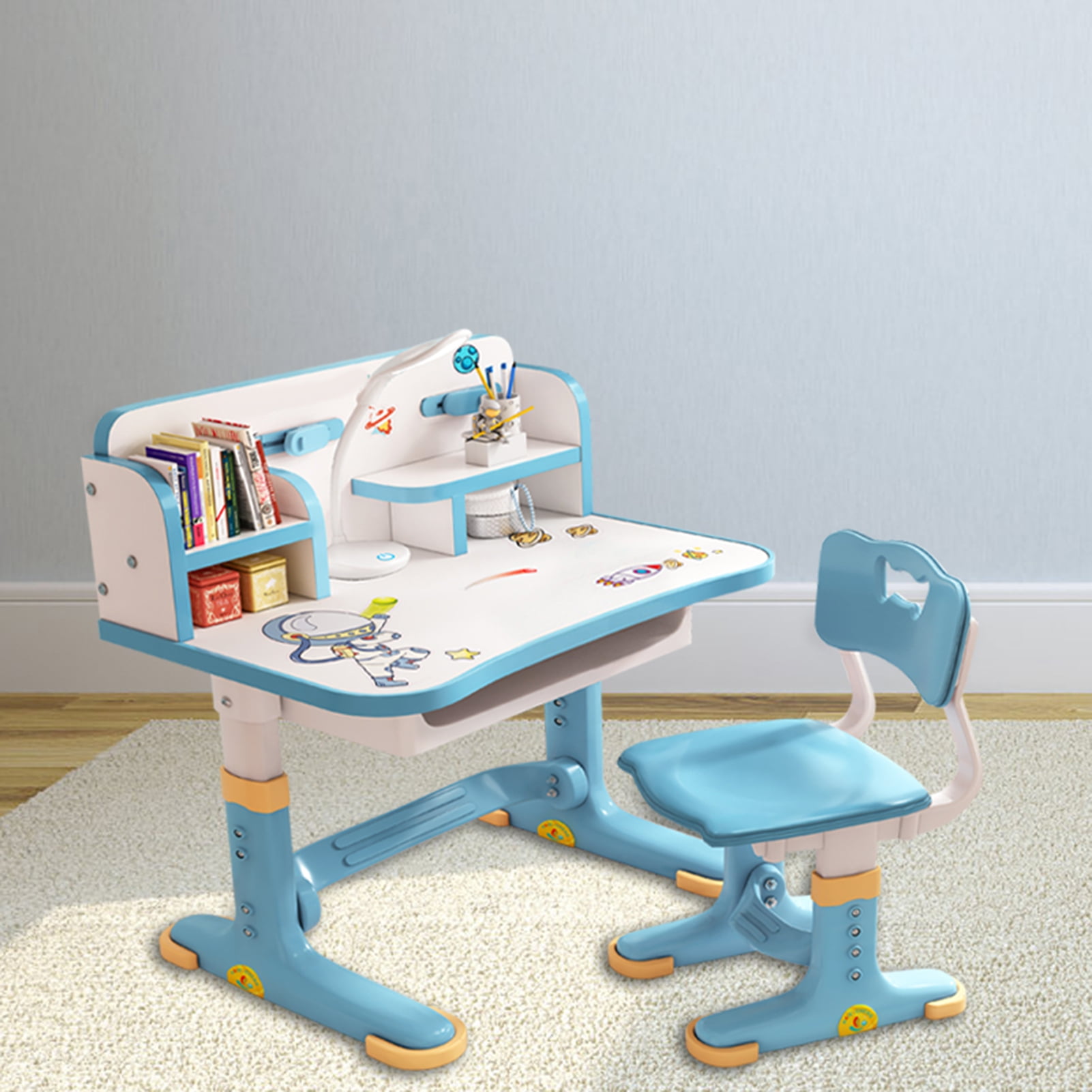 2024 Upgraded Kids Table and Chair Set, Height Adjustable Kids Functional Desk and Chair Set for Kids 3-16, Children Study Desk, Ergonomic Boys Girls School Writing Study Table