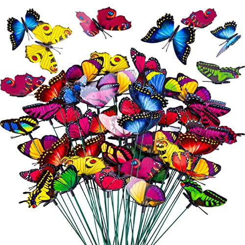 50PCS Butterfly Garden Decorations,11.8 inch Butterfly Stakes Ornaments Artificial Waterproof Butterflies for Flower Bouquet Outdoor Indoor Yard Art Patio Plant Pot Flower Bed Home Décor