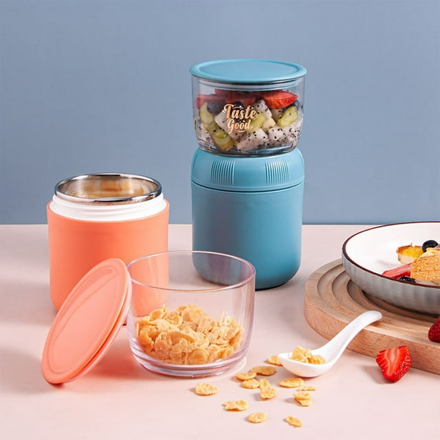 Cup Soup Lunch Box 304 Stainless Steel Lid Portable Office Workers, Breakfast Porridge Cup Temperature Preservation, Red Net Design, Foldable Travel, Food Grade Steel, for Dormitory Use