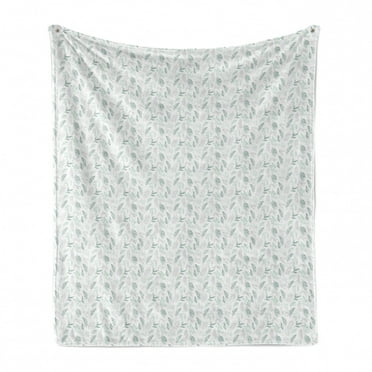 Spring Soft Flannel Fleece Throw Blanket, Pastel Toned Seasonal Botanical Pattern with Leaves and Herbs, Cozy Plush for Indoor and Outdoor Use, 50" x 70", Jade Green Pale Green, by Ambesonne