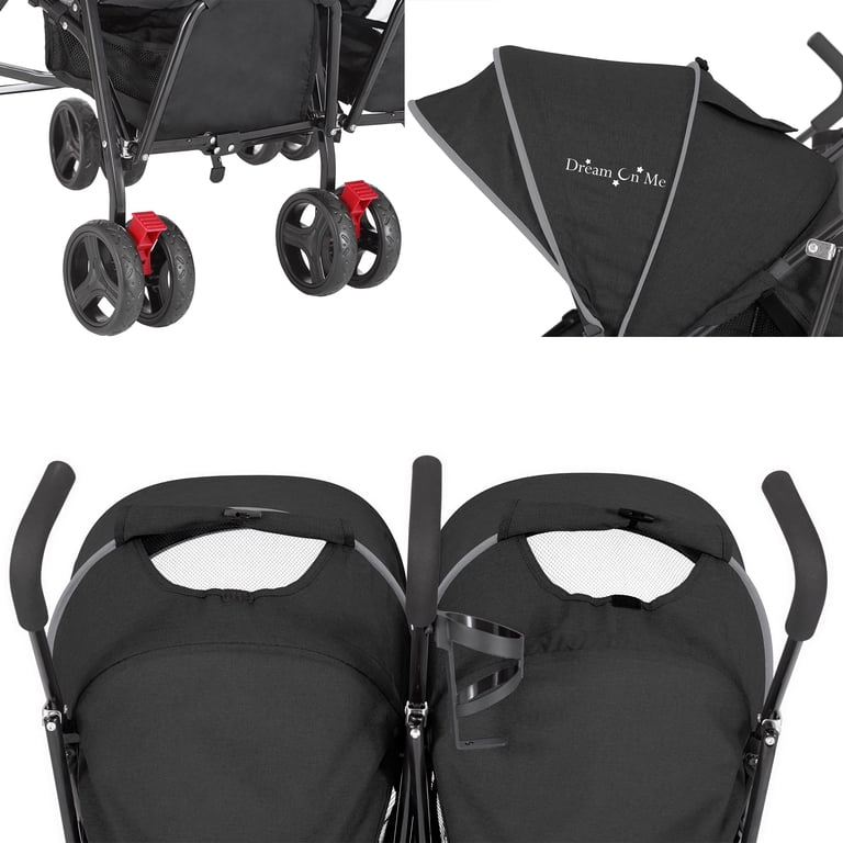 Dream On Me Volgo Twin Umbrella Stroller (Black)