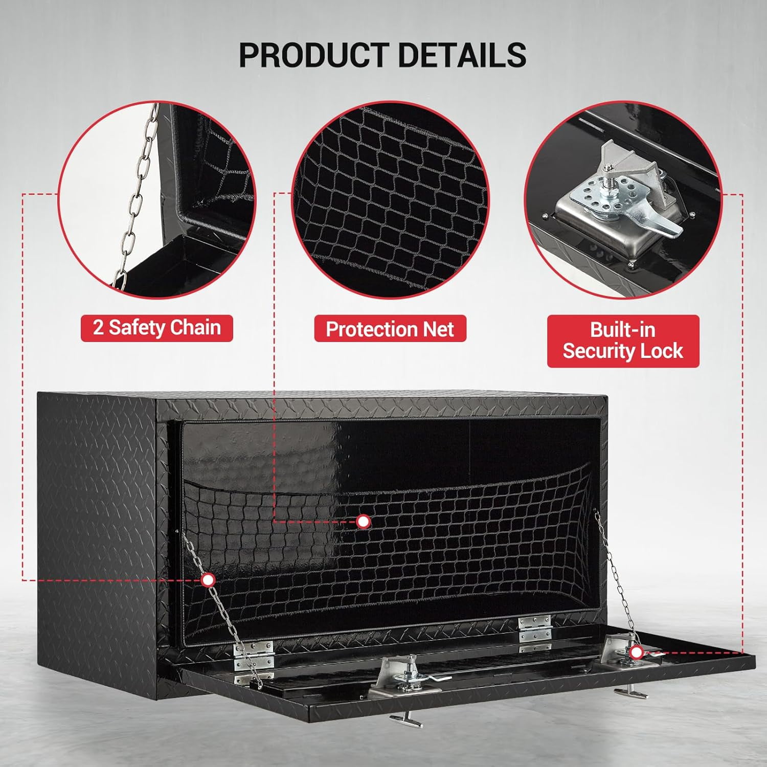 Aluminum Truck Tool Box, Truck Bed Storage Box with Security Lock and Wider Handles, Heavy Duty Waterproof Tool Box Organizer Chest for Pick Up Truck Rv Trailer