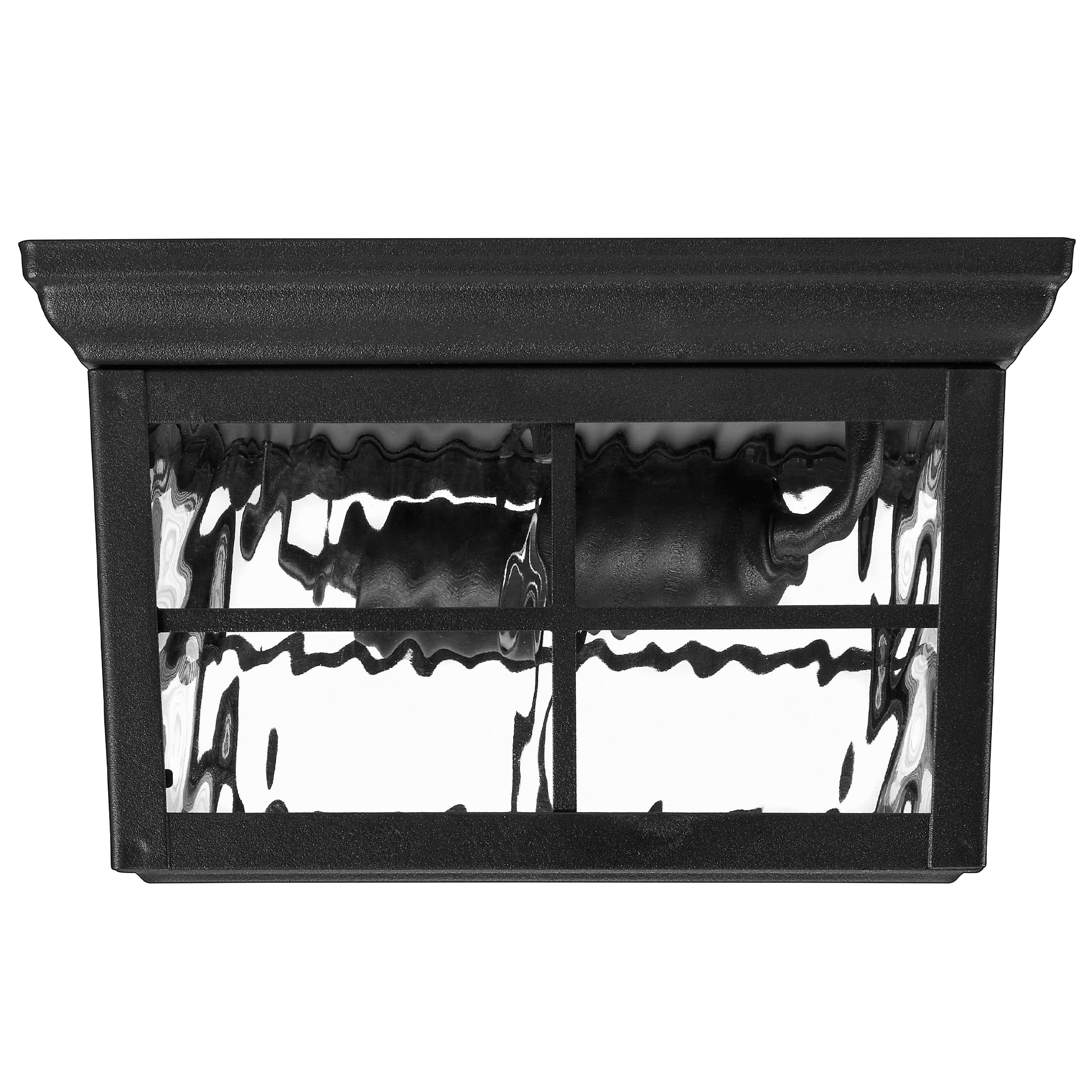 Maxxima Outdoor Flush Mount Ceiling Light: Black, Water Glass, 2-Light, Square, Farmhouse Porch/Patio, Close to Ceiling, Bulbs Not Included.