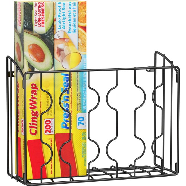 SimpleHouseware Wall Door Mount Kitchen Wrap Organizer Rack, Black