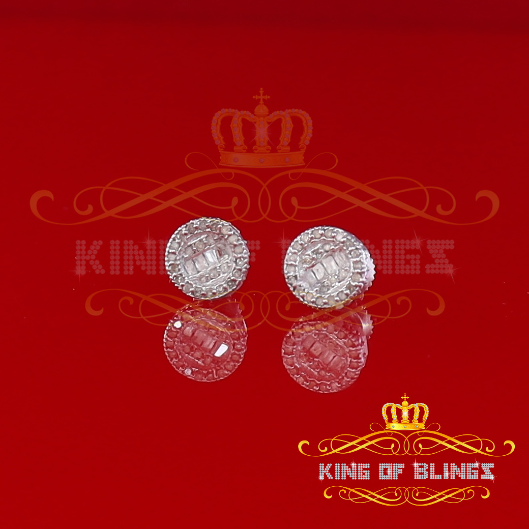 King of Bling's 925 White Silver 0.20ct Real Diamond Women's/Men's Round Fashion Earrings