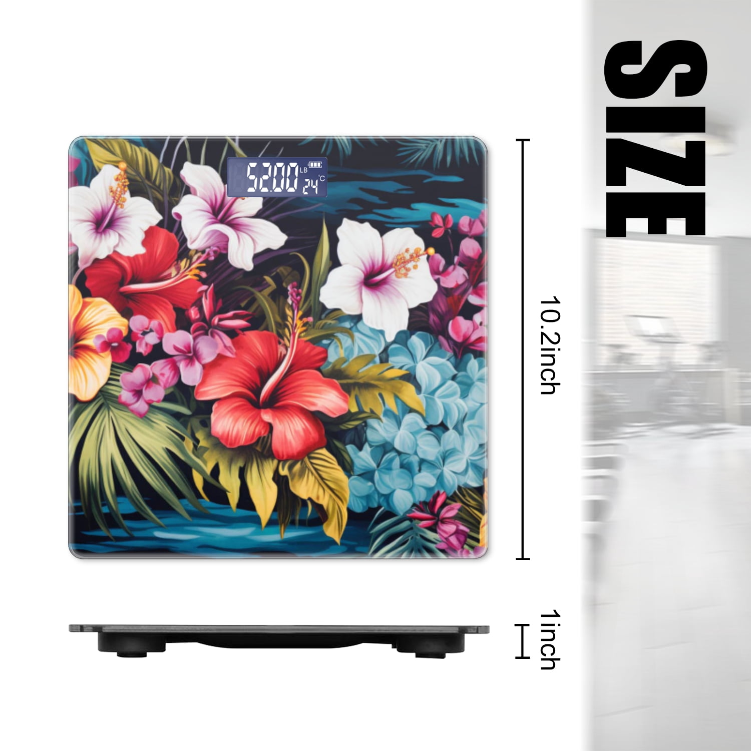 Bathroom Scale, Highly Accurate Digital Body Scale,Precisely Measures Weight up to 400 lbs-Colorful Hibiscus And Plumeria Flowers