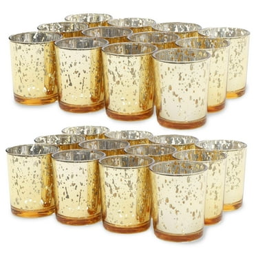Juvale Mercury Glass Votive Candle Holders (2.2 x 2.2 x 2.6 in, Gold, 24 Pack)