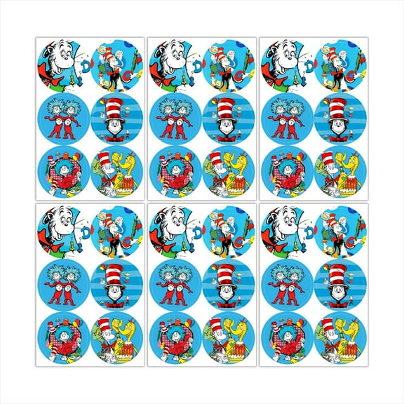 Seuss Stickers Labels Birthday Party Favors Thank You Themed Round Circle Baby Shower 60pcs